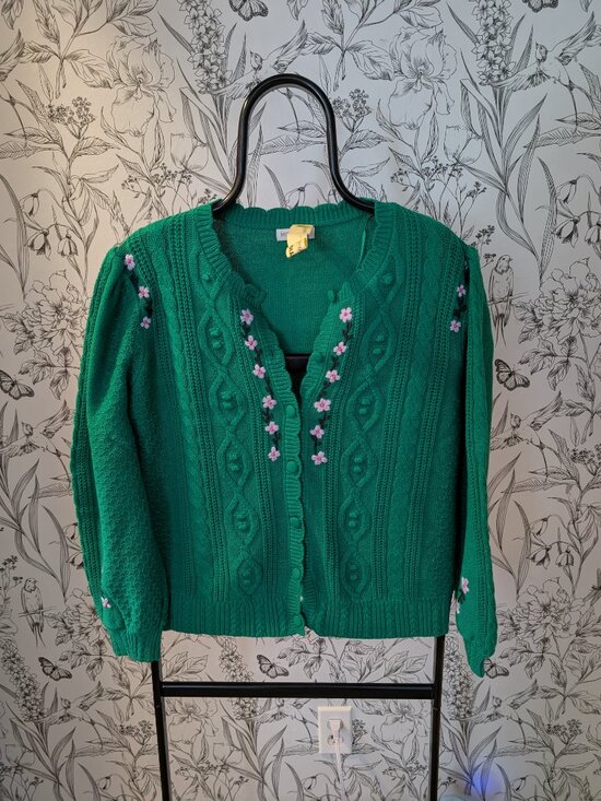 Monsoon Embroidered Green Cardigan | Size Large | Floral Detail | Cottagecore - Picture 2 of 8